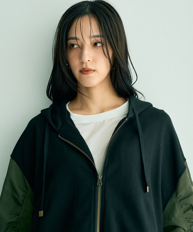 YECCA VECCA リブMIXジョーゼットブラウス Off White