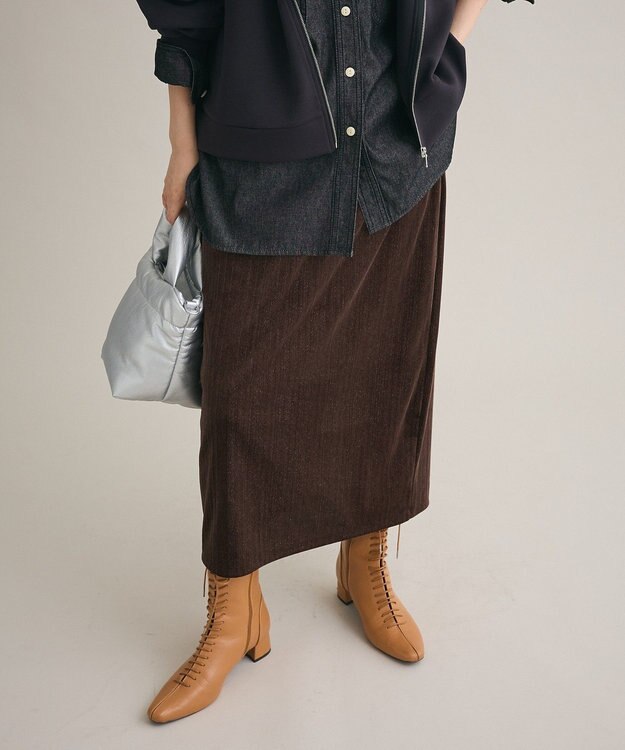 Green Parks ラメベロアＩラインスカート Brown