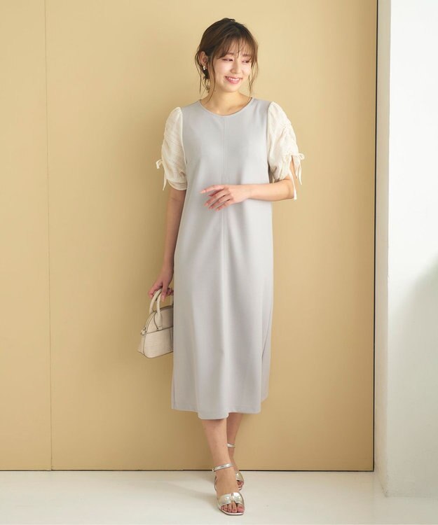Feroux 【洗える】ドロストスリーブカットソー ワンピース ライトグレー系