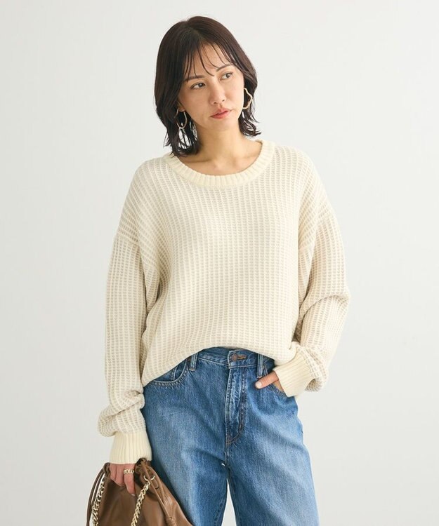 Green Parks ・ＥＬＥＮＣＡＲＥ　ＤＵＥ　タック編バイカラーニット Off White