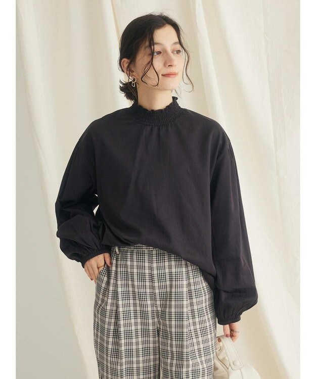 CRAFT STANDARD BOUTIQUE インドコットンシャーリングハイネックブラウス Black