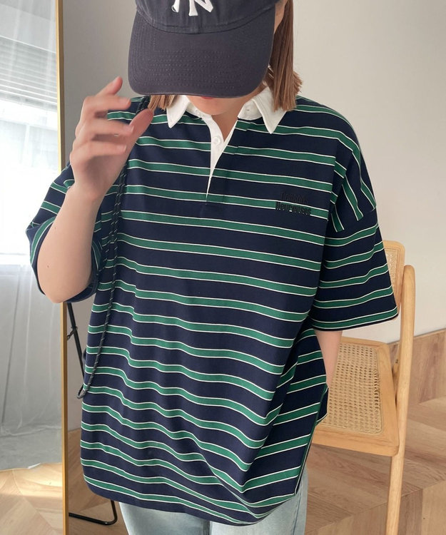 WEGO ボーダーラガーシャツ ネイビー