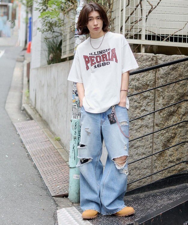 WEGO 【機能T】接触冷感アクセ付きグラフィックT ホワイト