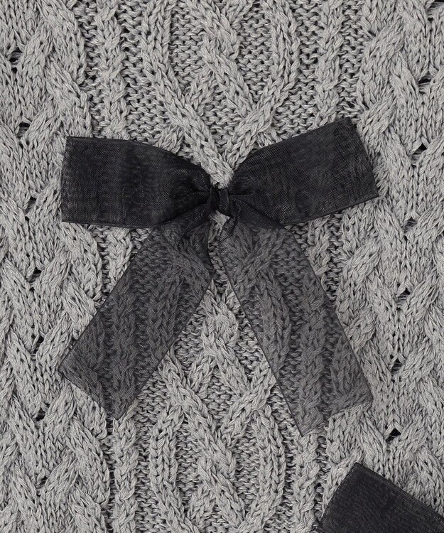 Feroux 【洗える】デザインリボンニット ライトグレー系