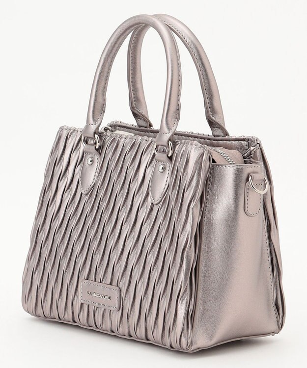 LA BAGAGERIE ランダムプリーツ2WAYハンドバッグ ガンメタリック