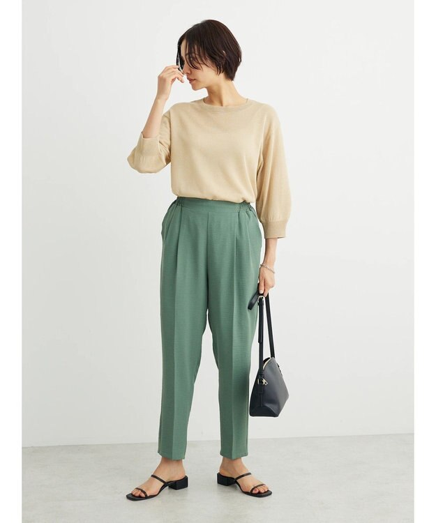 Green Parks ・ＥＬＥＮＣＡＲＥ　ＤＵＥバックパールシアー５分ニット Light Beige