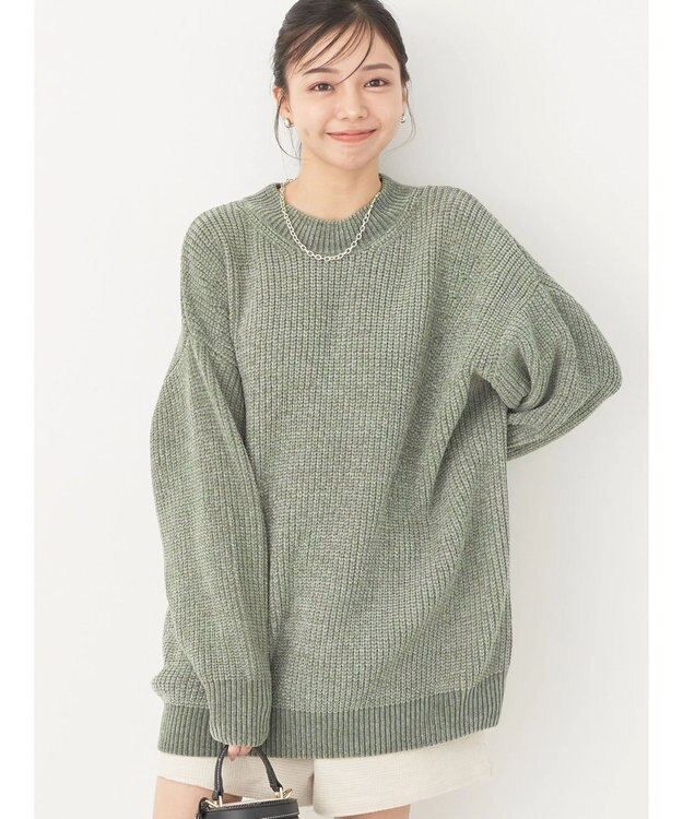 earth music&ecology シャイニーベロアモールチュニック Green