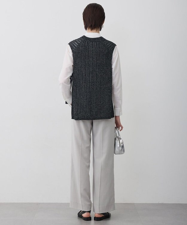 ICB L コットンツイスター ニットベスト ブラック×オフホワイトミックス