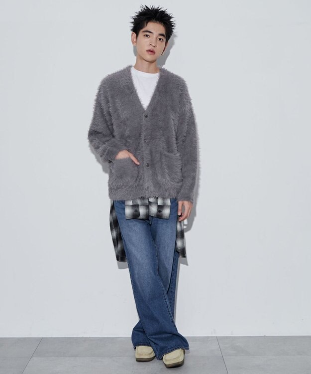 WEGO 【ユニセックス着用ITEM】フェザーカーディガン グレー