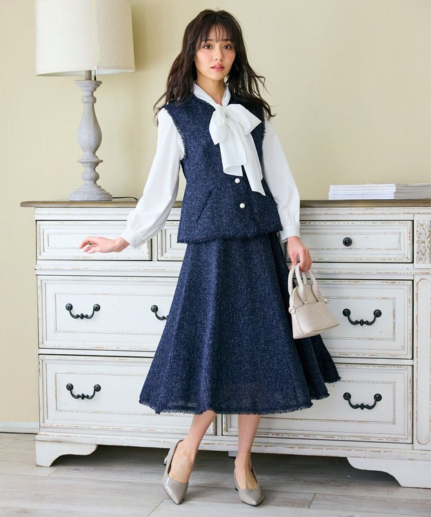 Feroux 【セットアップ対応】春ツイード コンパクトジレ ネイビー系1