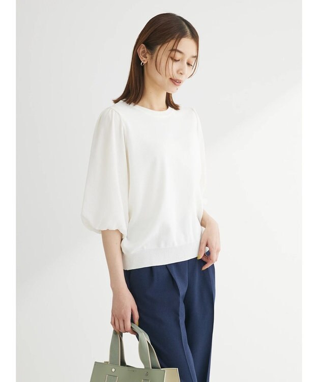 Green Parks 袖楊柳ドッキングニットプルオーバー Off White