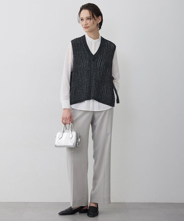 ICB L コットンツイスター ニットベスト ブラック×オフホワイトミックス