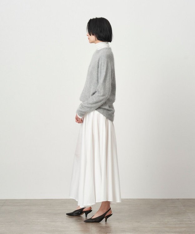 ATON MICRO COTTON SATIN | ギャザースカート WHITE