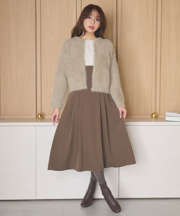 Feroux 【尾﨑真衣さんコラボ商品】コルセットデザイン 綺麗シルエットワンピース ダークブラウン系