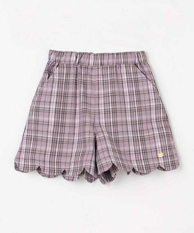 ANY KIDS 裾 スカラップ ショートパンツ モーヴ系チェック