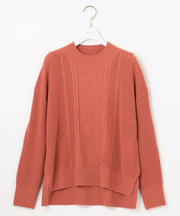 ANY SIS 【洗える】スフレハイネックケーブル ニット オレンジ