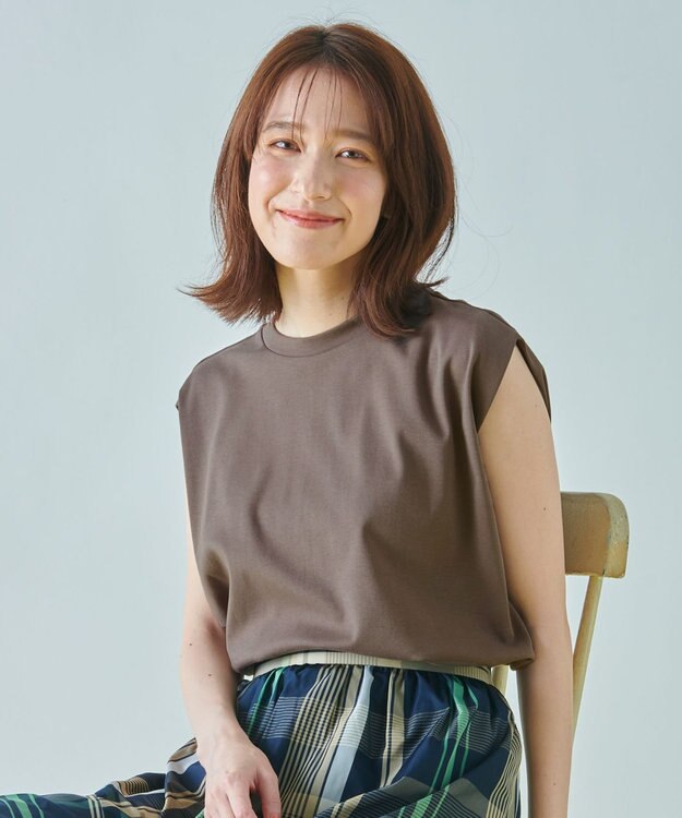 ANY 【接触冷感/UVケア】ビューティベーシックノースリーブタックTシャツ ブラウン
