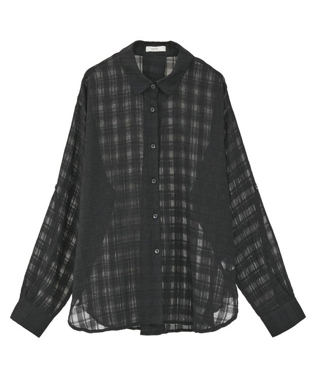 earth music&ecology シャドーチェックシャツ Black