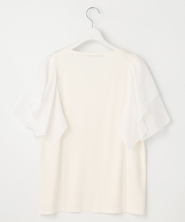 自由区 L 【洗える】ドレーピーポンチラッフルスリーブ カットソー アイボリー系