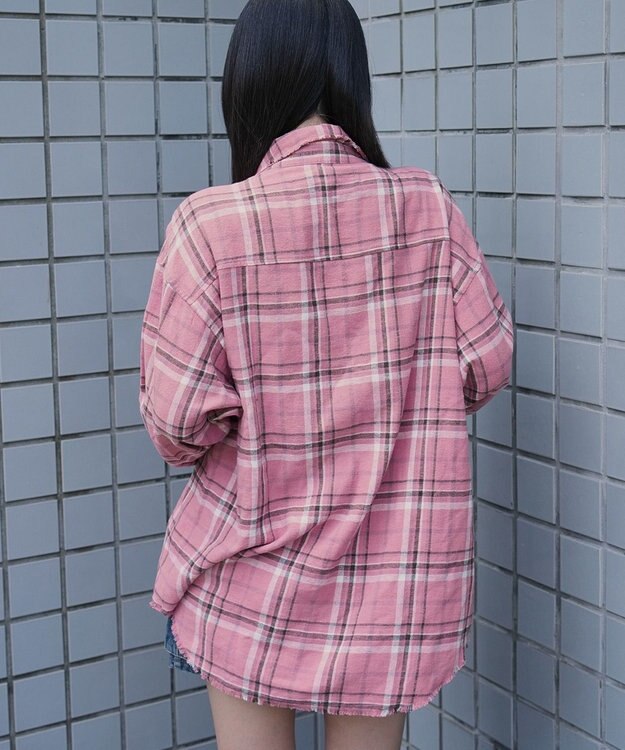 WEGO チェックBIGネルシャツ ピンク