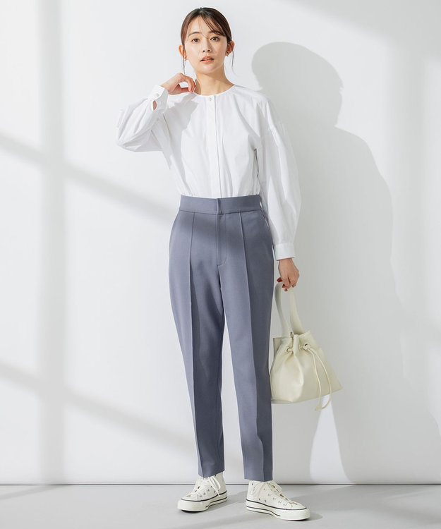 組曲 【洗える】C/Nyブロードノーカラー シャツ アイボリー系