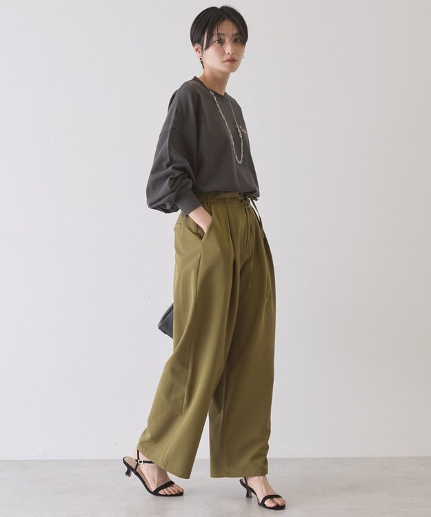 AMERICAN HOLIC リボン付きタックワイドパンツ Khaki