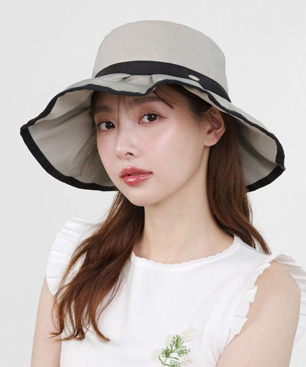TOCCA 【UV99%以上カット・吸水速乾・抗菌防臭・洗える・サイズ調整可・強撥水】FRILL RAIN HAT レインハット ベージュ系