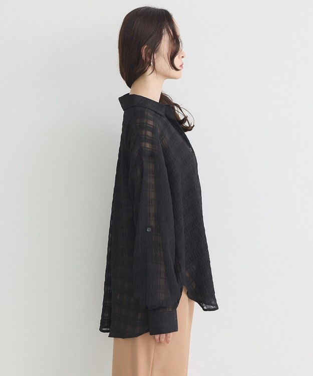 earth music&ecology シャドーチェックシャツ Black