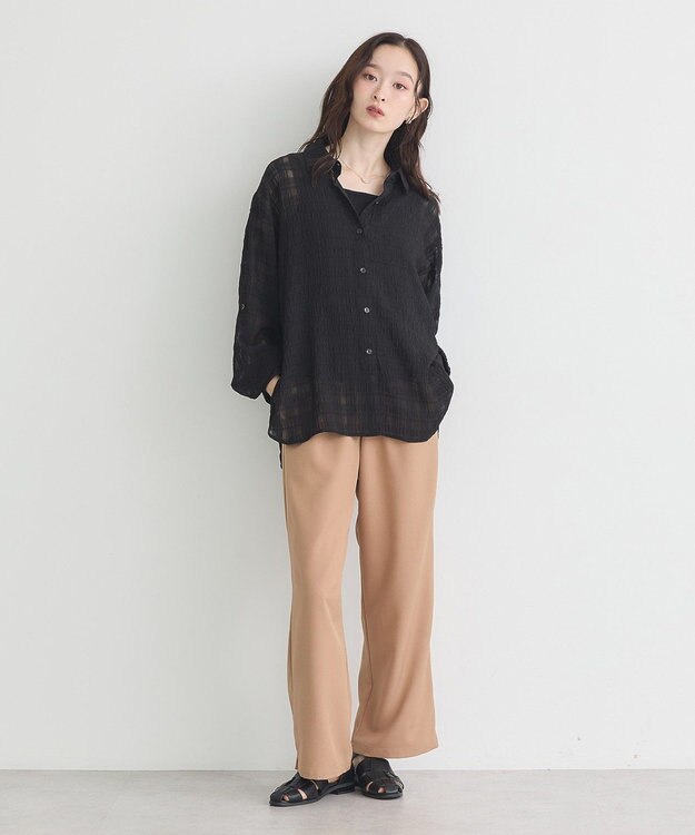 earth music&ecology シャドーチェックシャツ Black