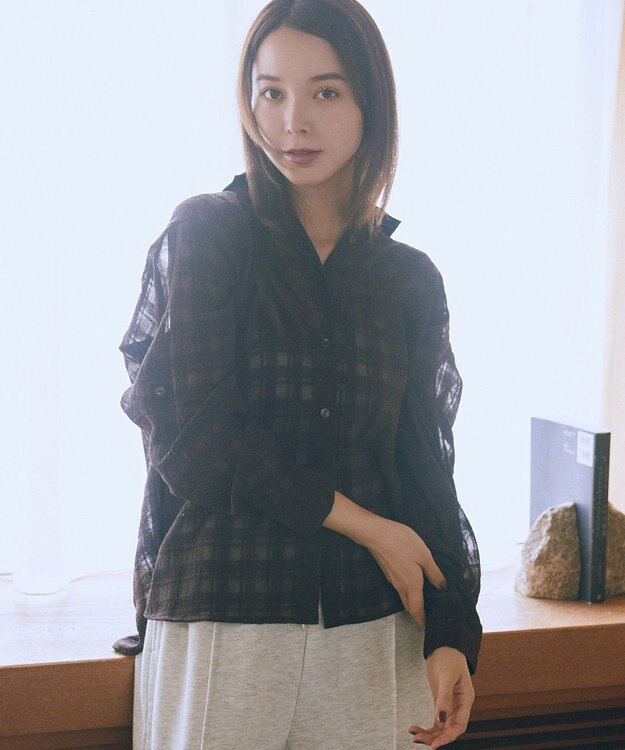 earth music&ecology シャドーチェックシャツ Brown