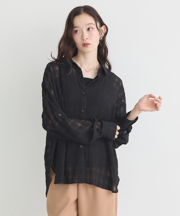 earth music&ecology シャドーチェックシャツ Black