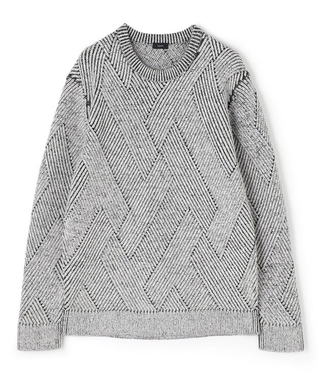 JOSEPH HOMME ビッグジオメトリージャガード　クルーネック ライトグレー系