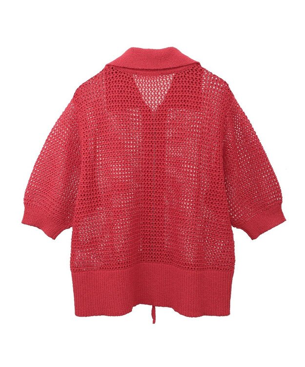 Green Parks 襟付きメッシュ編みＺＩＰカーディガン Red