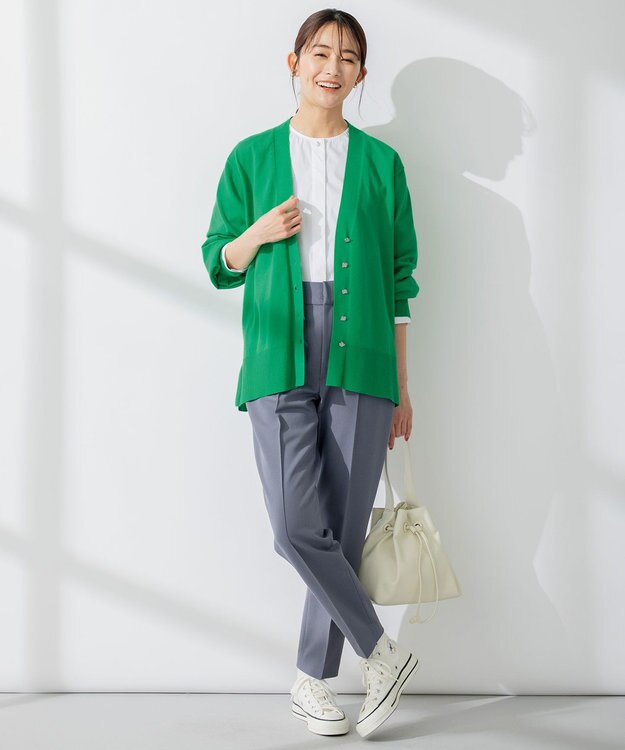 組曲 【洗える】C/Nyブロードノーカラー シャツ アイボリー系