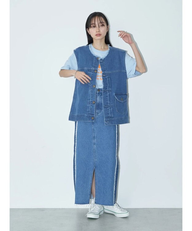 earth music&ecology Ｌｅｅ×ｅ．ｍ．ａ．ｅ　切替デニムスカート Indigo