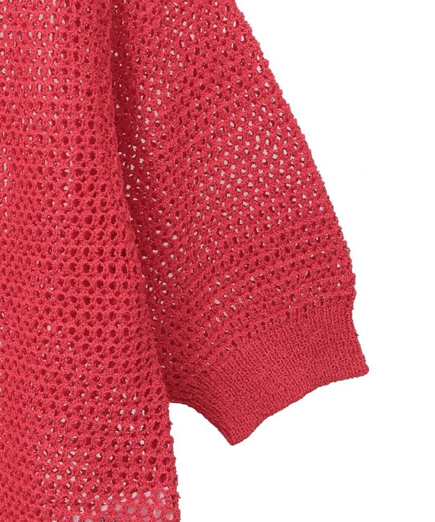 Green Parks 襟付きメッシュ編みＺＩＰカーディガン Red