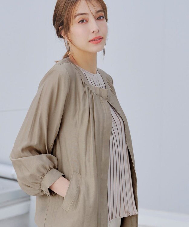 Tiaclasse 【洗える】シアーロングブルゾン ベージュ