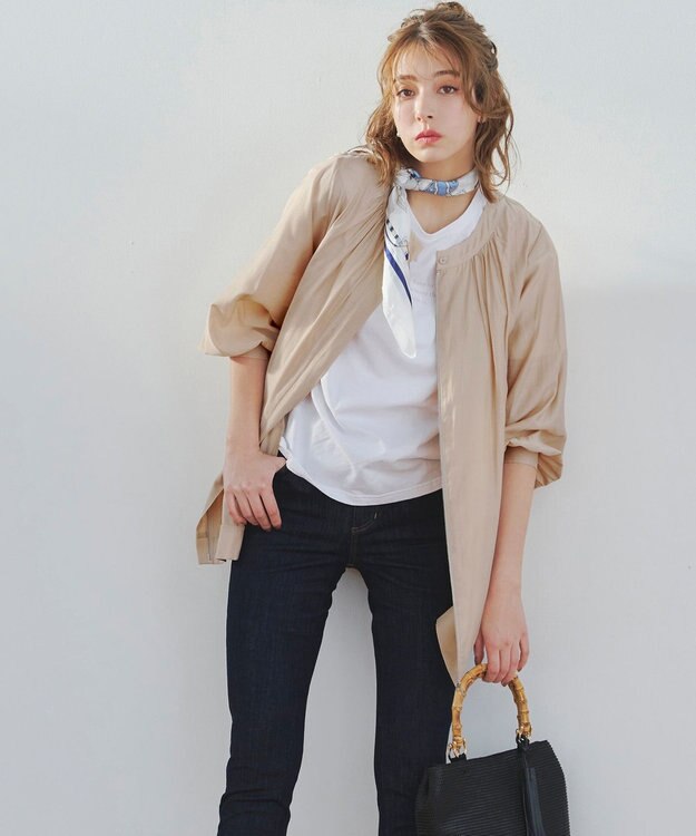 Tiaclasse 【洗える】シアーロングブルゾン ライトベージュ