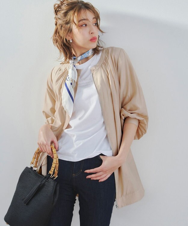 Tiaclasse 【洗える】シアーロングブルゾン ライトベージュ