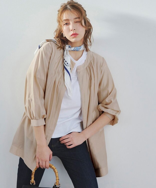 Tiaclasse 【洗える】シアーロングブルゾン ライトベージュ