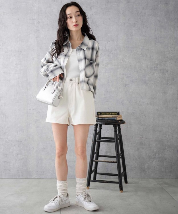 WEGO 台形デニムショートパンツ オフホワイト