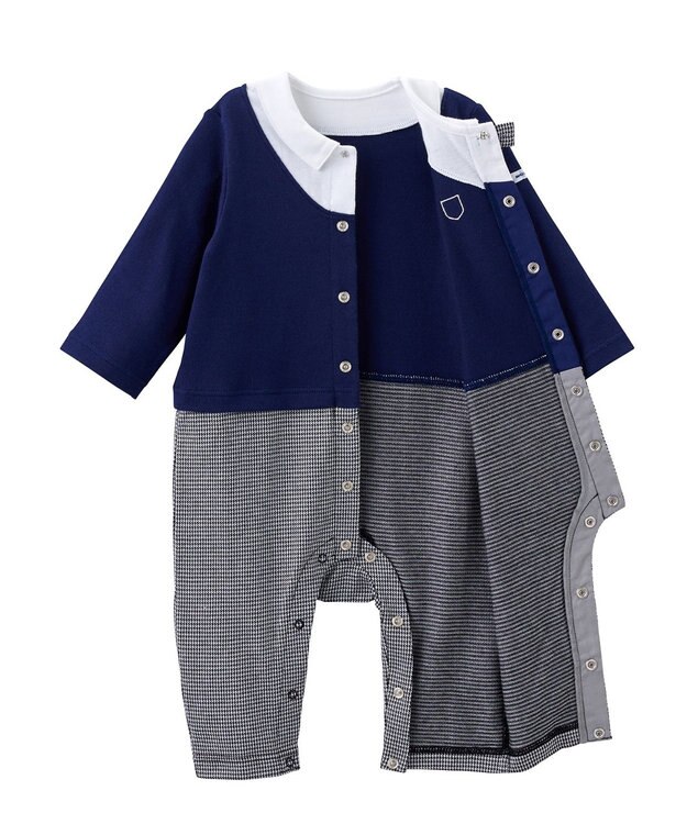 MIKI HOUSE HOT BISCUITS 【ミキハウス】【70-80cm】 蝶ネクタイつきフォーマルカバーオール 紺