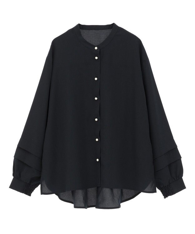 YECCA VECCA 2way裾アレンジパール釦ブラウス Navy