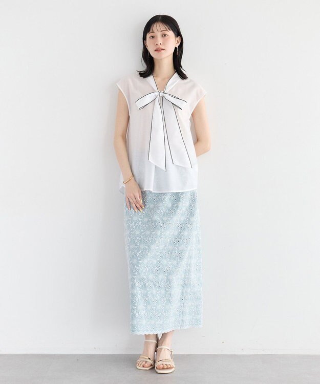 YECCA VECCA シアーボウタイブラウス Off White