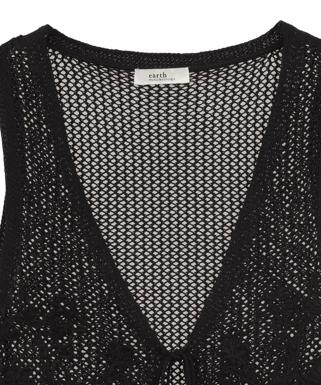 earth music&ecology フラワー刺繍メッシュベスト Black