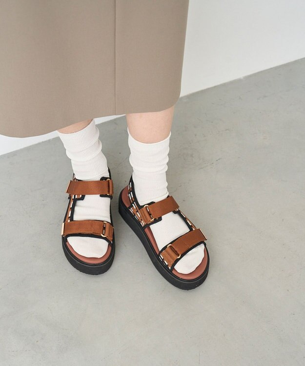 steppi 【洗える】厚底 ストラップサンダル ブラウンチェック