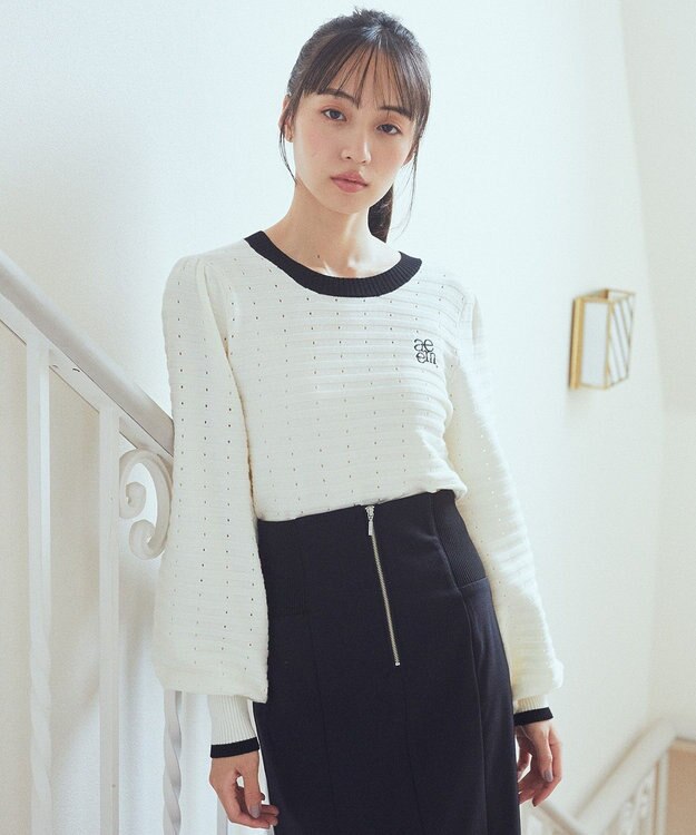 earth music&ecology 配色バックリボンプルオーバー Ivory