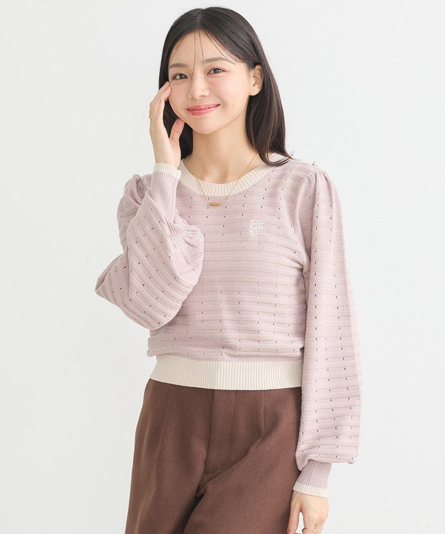 earth music&ecology 配色バックリボンプルオーバー Pink Beige
