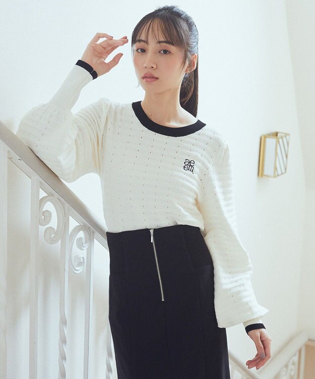 earth music&ecology 配色バックリボンプルオーバー Ivory