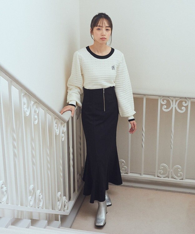 earth music&ecology 配色バックリボンプルオーバー Ivory